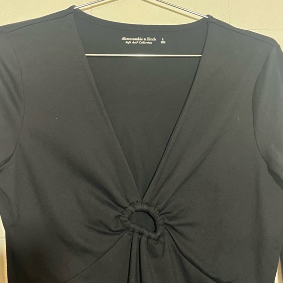 Abercrombie & Fitch Womens Bodysuit Black Long Sleeve Stretch V Neckline Large - Picture 2 of 7